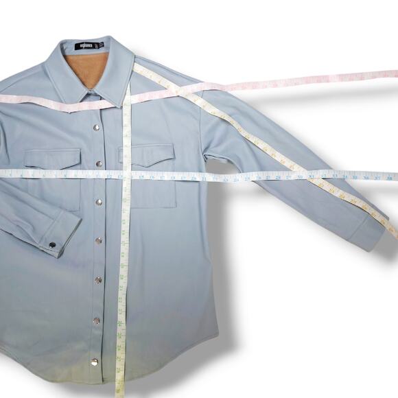 EUC Missguided Faux Vegan Leather Snap Front Shacket Jacket Sz. 6 Baby Blue - Picture 8 of 9